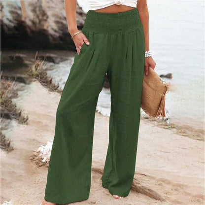 Pantalon d'été pour femme - Chic décontracté - Mélange de coton et de lin - Idéal pour les occasions estivales