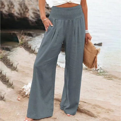 Pantalon d'été pour femme - Chic décontracté - Mélange de coton et de lin - Idéal pour les occasions estivales