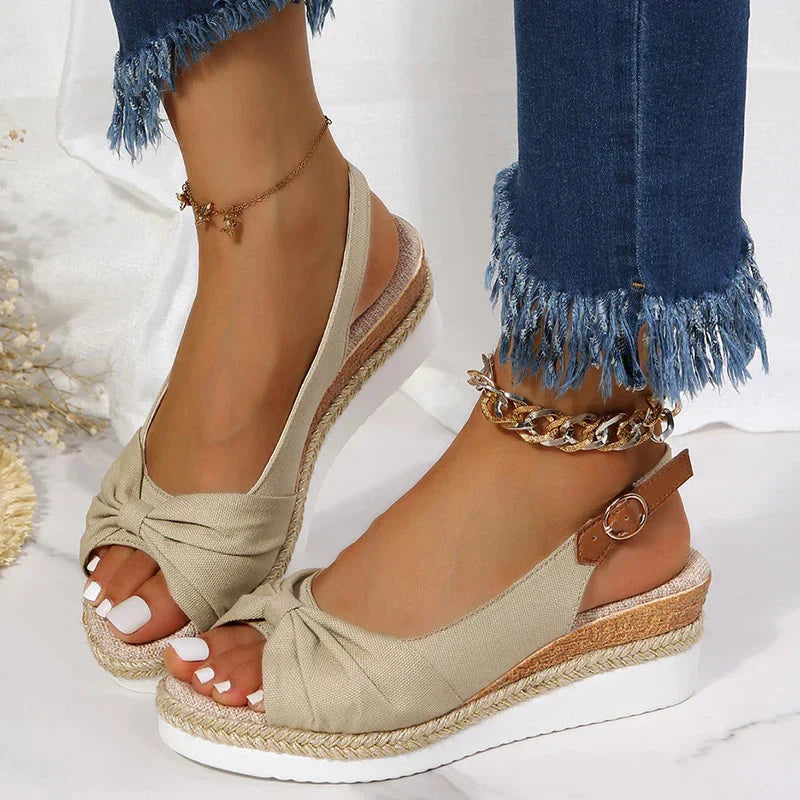 Chics sandales d'été espadrille avec fermeture à boucle et détail de noeud