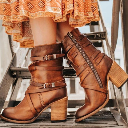 Martine - Bottes de printemps en cuir pour femme