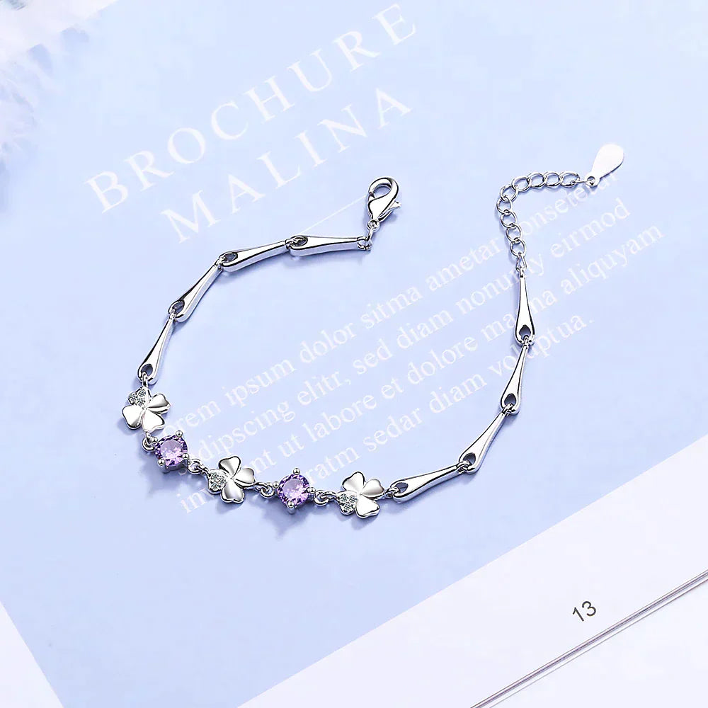 Trèfle à quatre feuilles Bracelet porte-bonheur | Avec de belles pierres