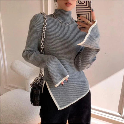 Xanthe - Turtleneck sweater ladies side slit long sleeves