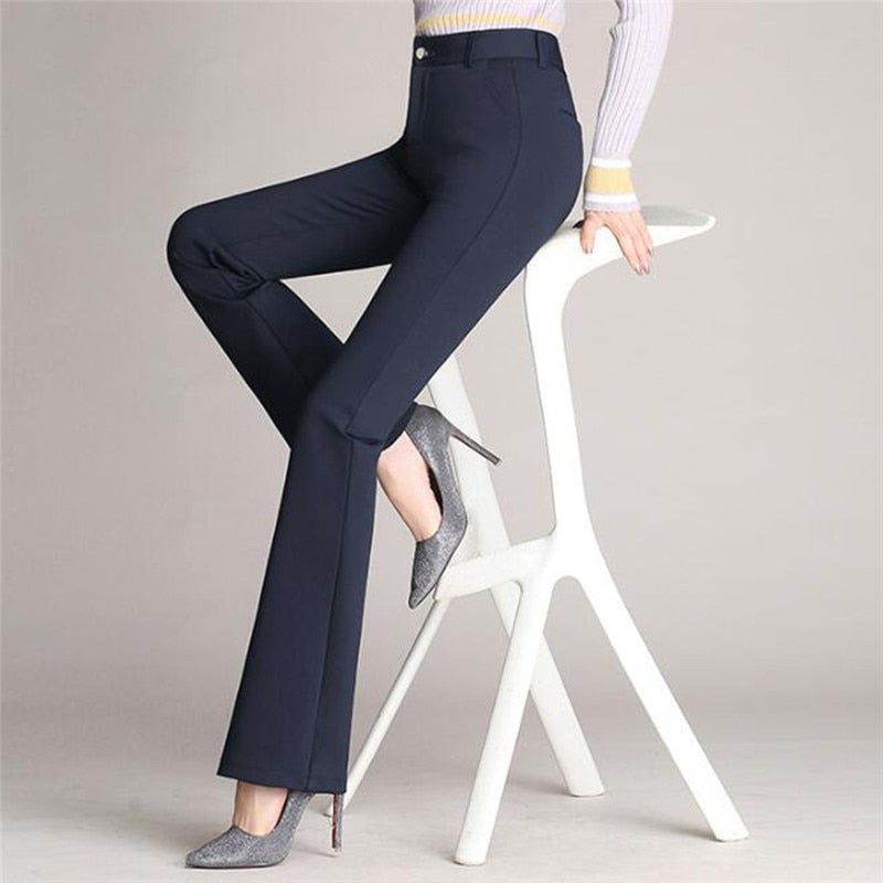 Pantalon slim évasé taille haute