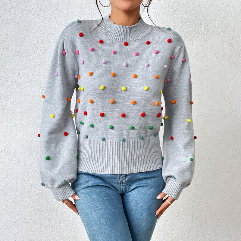 Xiona Sweater | Pull décontracté en tricot à pompons