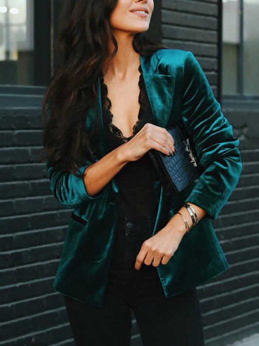 Blazer en velours avec col à revers, veste élégante et à la mode pour femmes