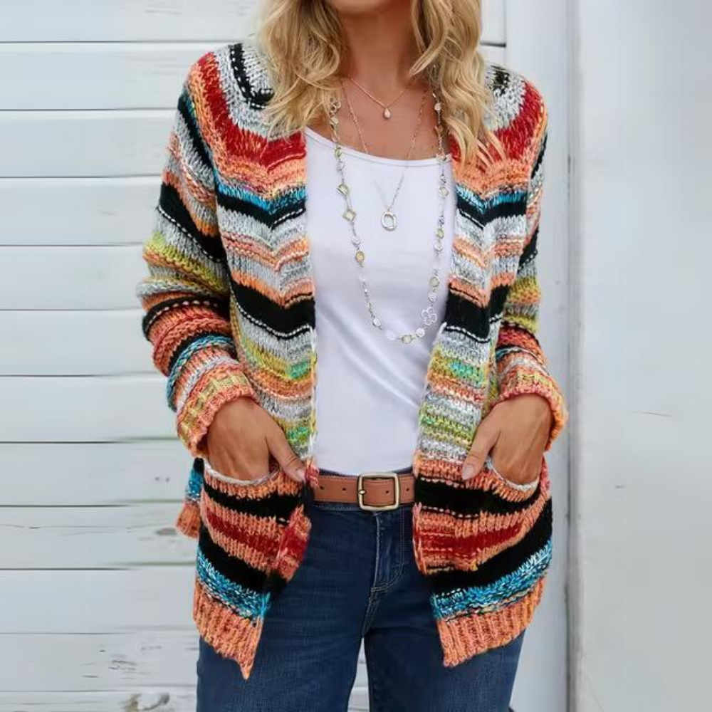 Irina - Cardigan chic rayé arc-en-ciel