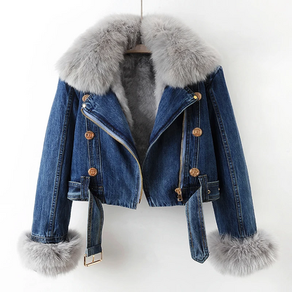 Veste en denim avec fourrure pour femme