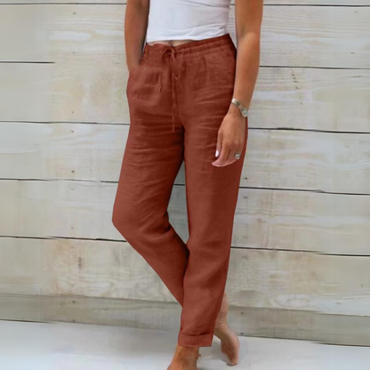 Kayla - Pantalon femme lin avec taille élastiquée