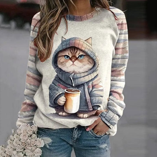 Pull à imprimé chat pour femme