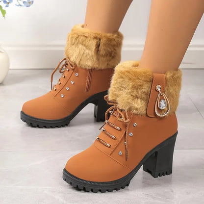 Bottes à talon en peluche pour femme - Claude