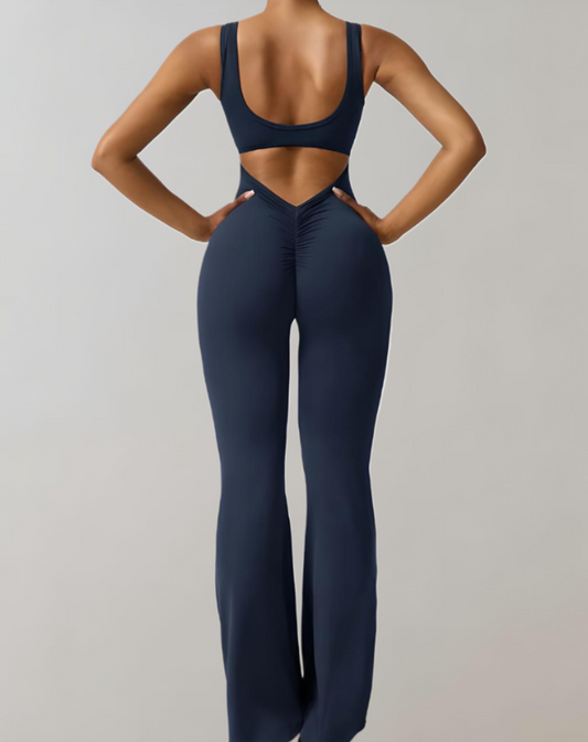 Clémence - Combinaison bodycon dos nu avec pantalon à manches cloches