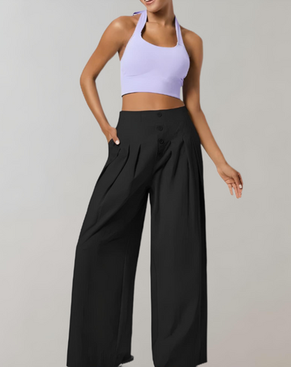 Margaux - Pantalon large avec taille haute, fermeture à bouton et poches