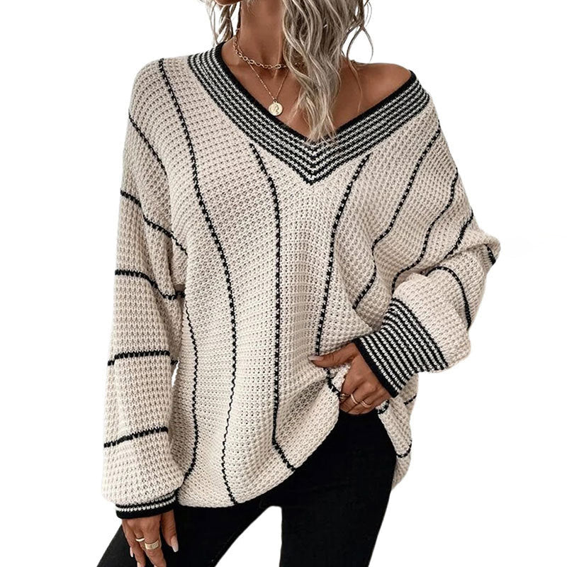 Wasina Sweater | Pull ample rayé à col en V