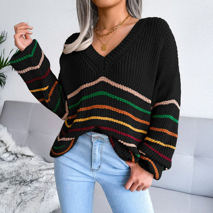 Xantina Sweater | Pull décontracté à col en V rayé