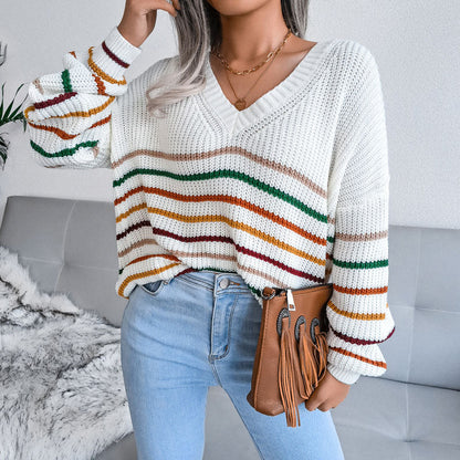 Xantina Sweater | Pull décontracté à col en V rayé