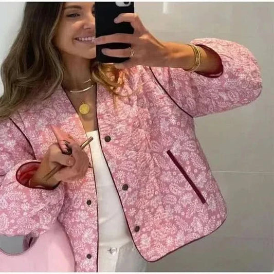 Veste chaude matelassée à motif floral pour femmes