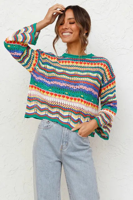 Venia Sweater | Pull en crochet coloré pour femmes