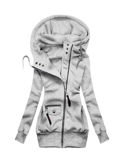 Women Fashion Smart Jacket With Hood | Long Sleeve Drawstring Jacket Zip Outerwear