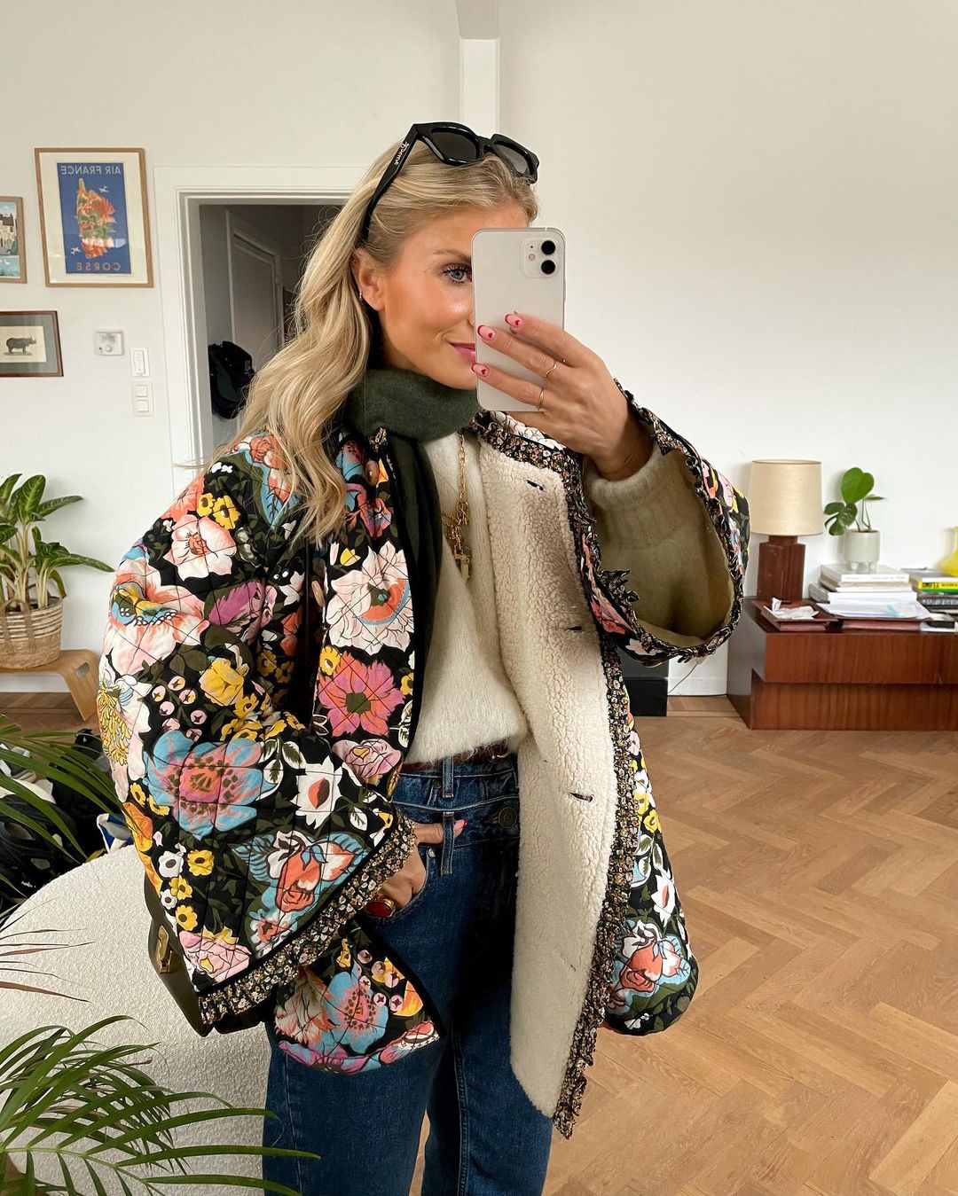 Veste matelassée à motif floral pour femme