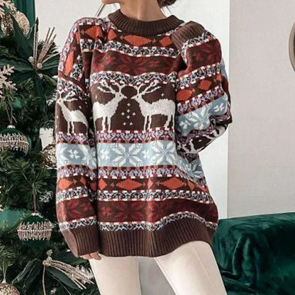 Del- Pull de Noël pour femme - Imprimé allover