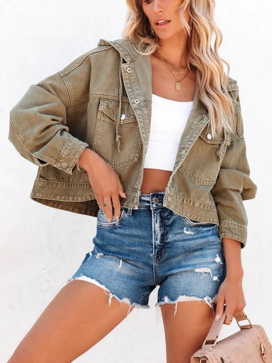 Veste en denim cropped vert armée