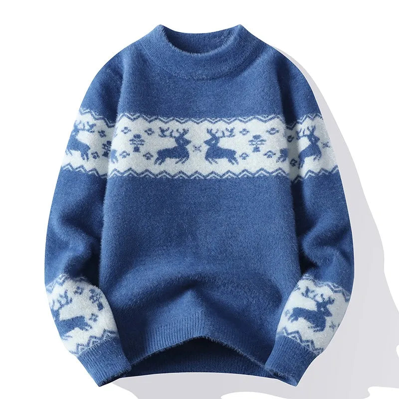 Reiner - Pull chaud en tricot avec impression de cerf de Noël pour hommes