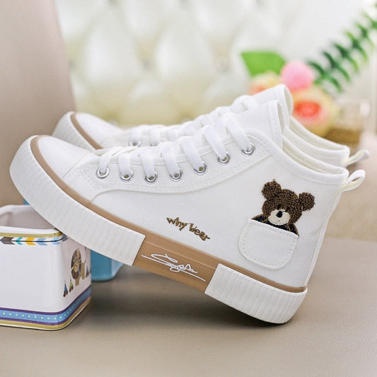 Casual Lace Shoes Black White Bear