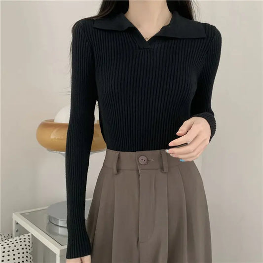 Pull à manches longues et col pour femme