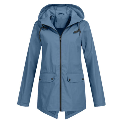 Veste de pluie imperméable décontractée avec capuche et fermeture éclair pour femmes | Idéal pour l'automne/hiver