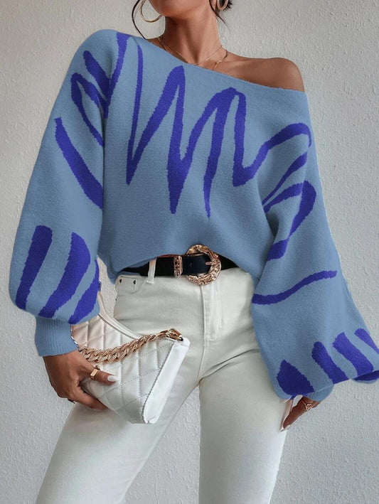 Winona Sweater | Blue Oversized Sweater with Puffed Sleeves