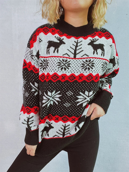 Elena - Pull en maille jacquard à col rond avec motifs de Noël pour femme