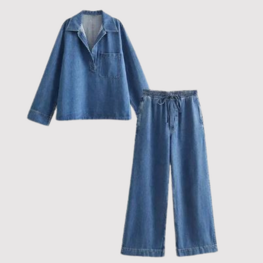 Ariel - Ensemble Denim Automnal Bleu Stylé pour Femmes