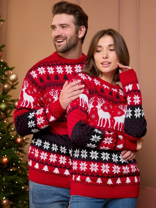 Julian - Pull chaud en tricot à col rond avec impression de Noël pour hommes et femmes