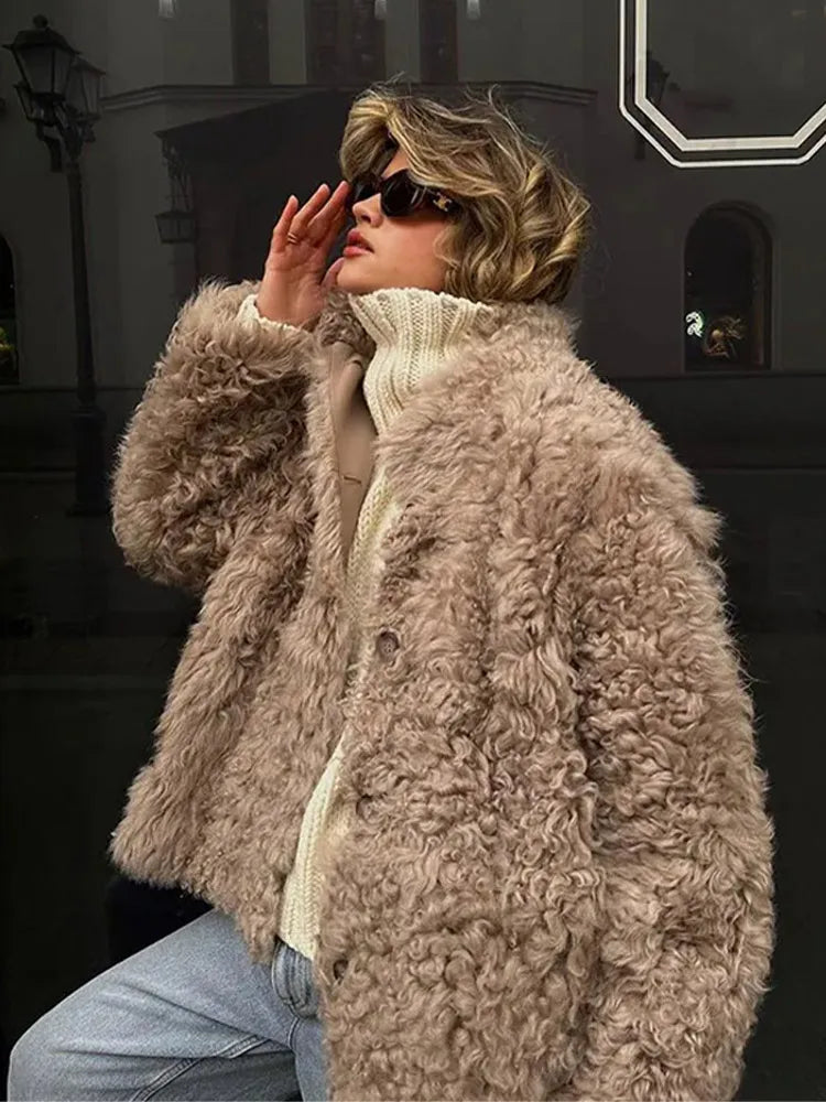 Sofie - manteau d'hiver vintage en fausse fourrure bouclée