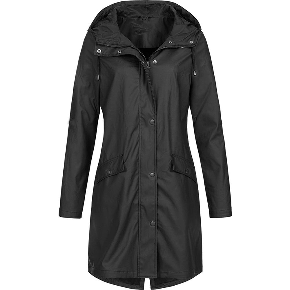 Veste de pluie décontractée avec capuche, boutons et fermeture éclair pour femmes | Idéal pour l'automne/hiver