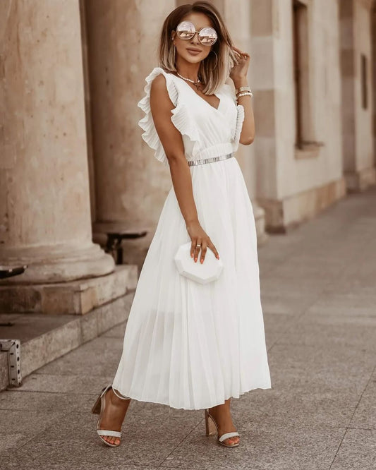 Sofia | Robe maxi plissée blanche