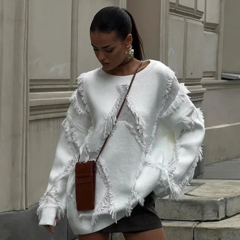 Pull oversize à glands pour femme