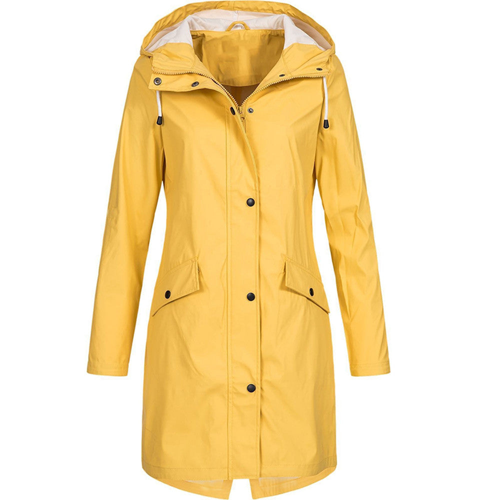 Veste de pluie décontractée avec capuche, boutons et fermeture éclair pour femmes | Idéal pour l'automne/hiver