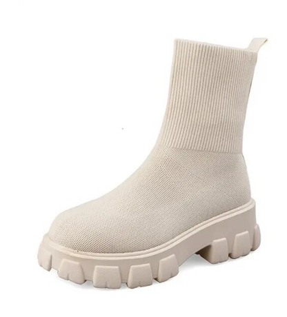 Bottines Femmes mi-mollets en tricot Chaussures Chunky