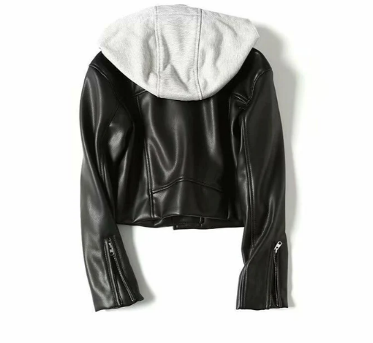 Veste en cuir élégante avec capuche pour femmes | Veste chic/élégante Idéale pour toutes les saisons