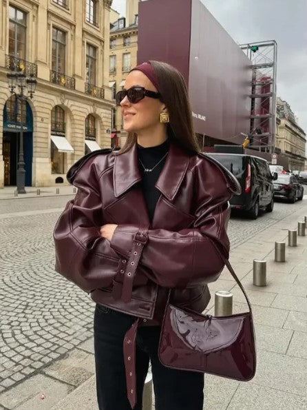 Veste courte d'automne et d'hiver en cuir pour femmes