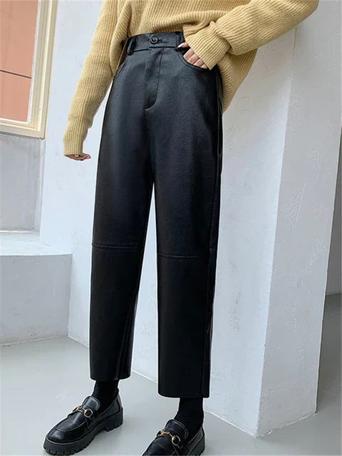 Amélie - Pantalon droit en cuir