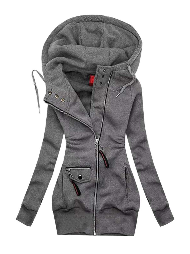 Women Fashion Smart Jacket With Hood | Long Sleeve Drawstring Jacket Zip Outerwear