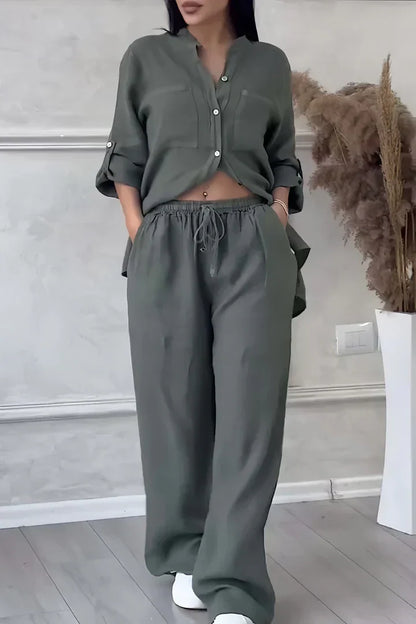 Abi - Ensemble Automnal Stylé avec Top et Pantalon en Lin pour Femmes