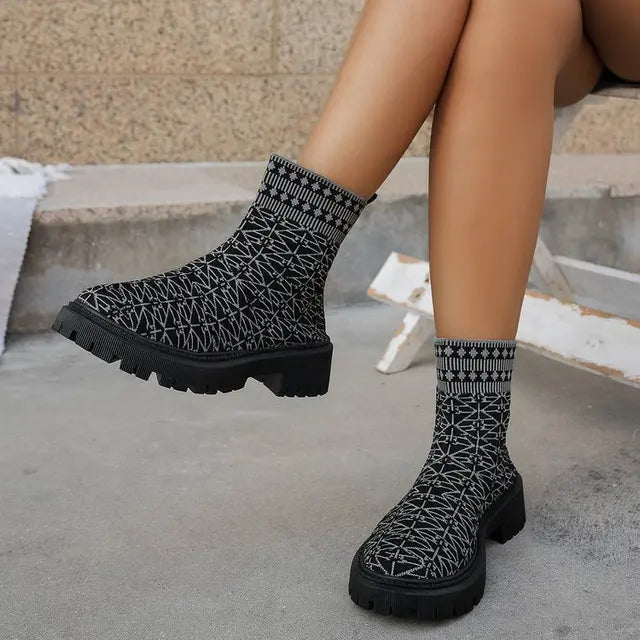 Quennell Boots | Bottines douillettes en tricot avec semelle épaisse