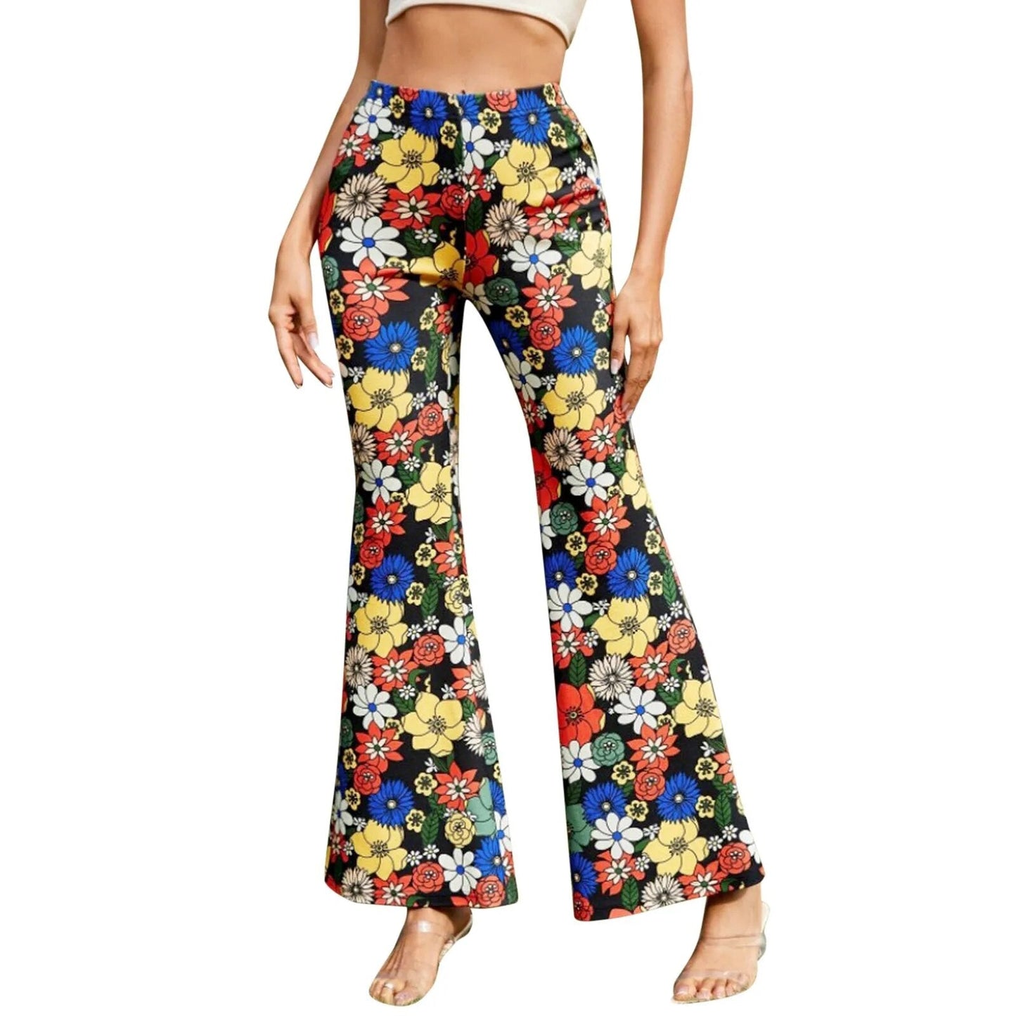 Céleste - Pantalon évasé floral à taille élastique pour femmes