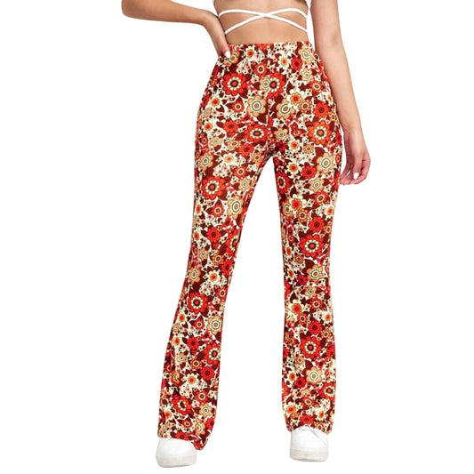 Pantalon évasé - Imprimé floral - Taille élastiquée