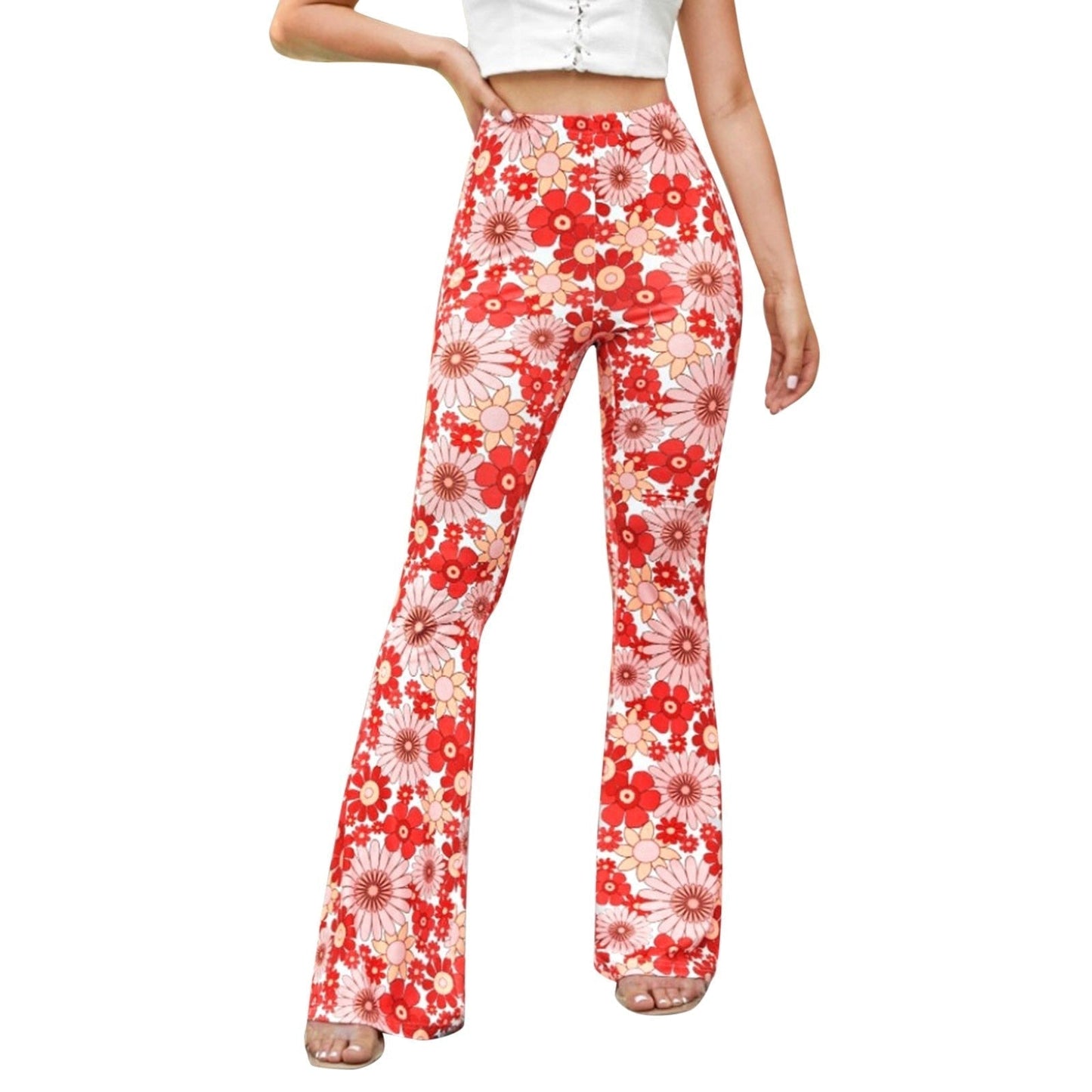 Céleste - Pantalon évasé floral à taille élastique pour femmes