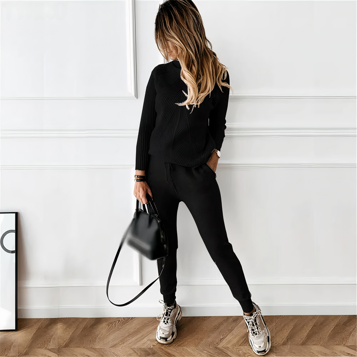 Ensemble pull à col roulé rayé et pantalon élastique - Yvette