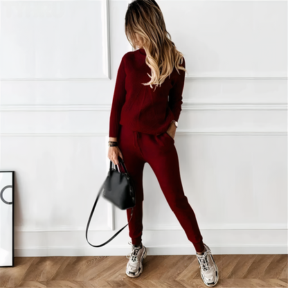 Ensemble pull à col roulé rayé et pantalon élastique - Yvette